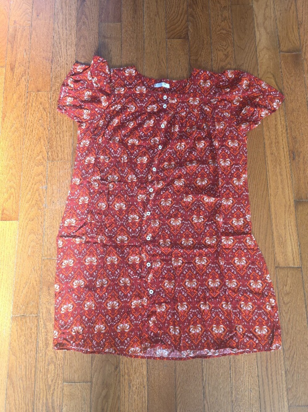 Cosuniony Floral Button Down Drsss in Red Size XXL